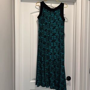 TEAL & BLACK PRINT SKATER DRESS SIZE 8